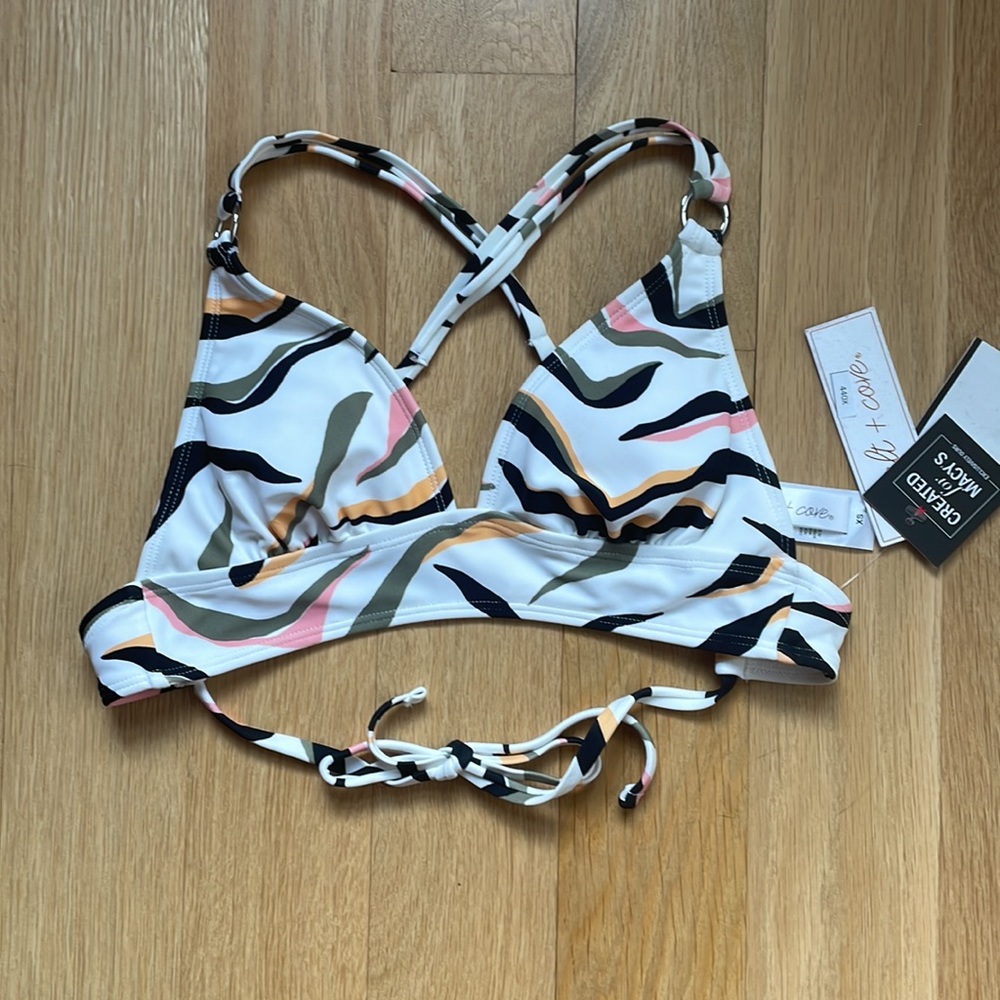 NWT SALT + COVE Juniors' Cross-Back Bikini Top - white multi XS